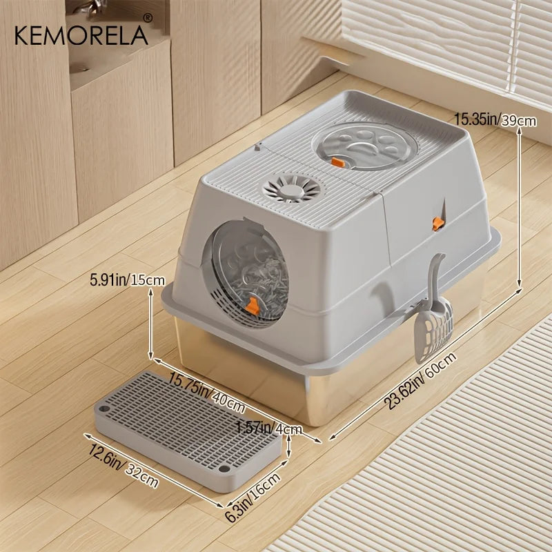 MyPetStop™ CleanZone Cat Litter Box - 3 in 1 Smart Design Stainless Steel Anti Odour & Mess Proof