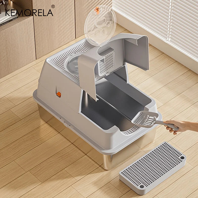 MyPetStop™ CleanZone Cat Litter Box - 3 in 1 Smart Design Stainless Steel Anti Odour & Mess Proof