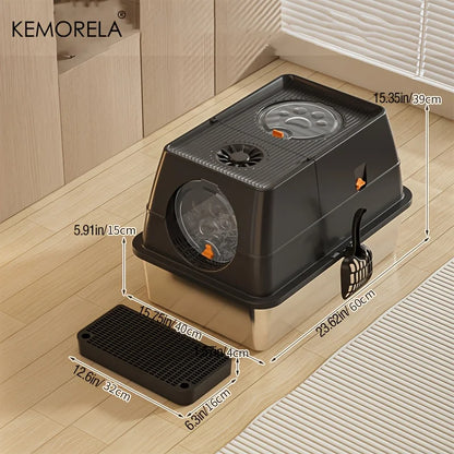 MyPetStop™ CleanZone Cat Litter Box - 3 in 1 Smart Design Stainless Steel Anti Odour & Mess Proof
