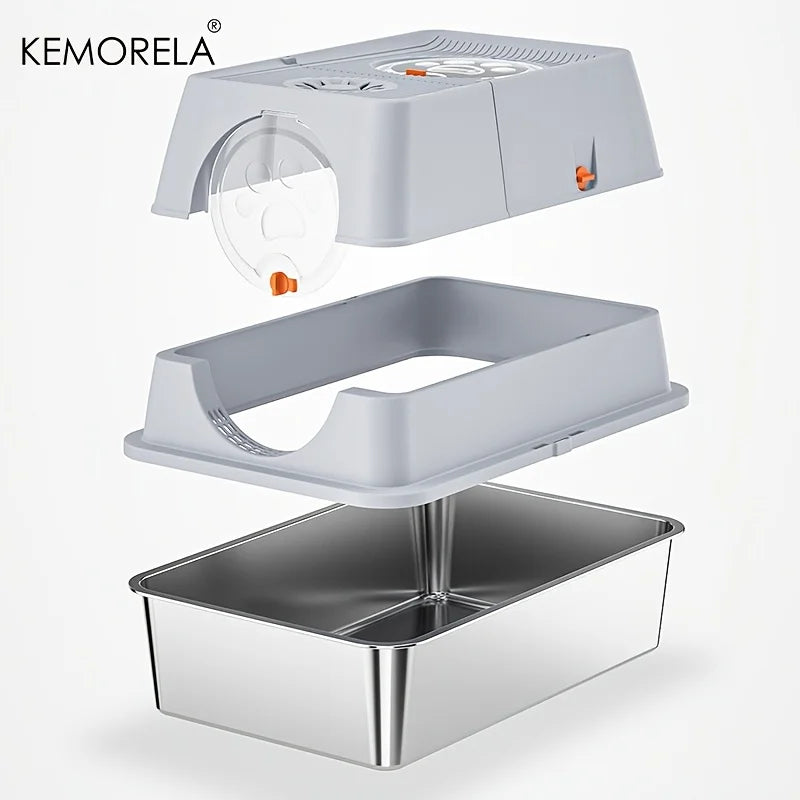 MyPetStop™ CleanZone Cat Litter Box - 3 in 1 Smart Design Stainless Steel Anti Odour & Mess Proof