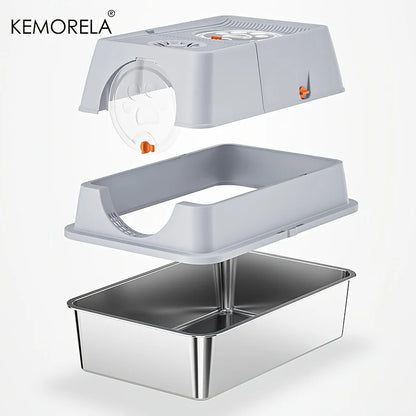 MyPetStop™ CleanZone Cat Litter Box - 3 in 1 Smart Design Stainless Steel Anti Odour & Mess Proof