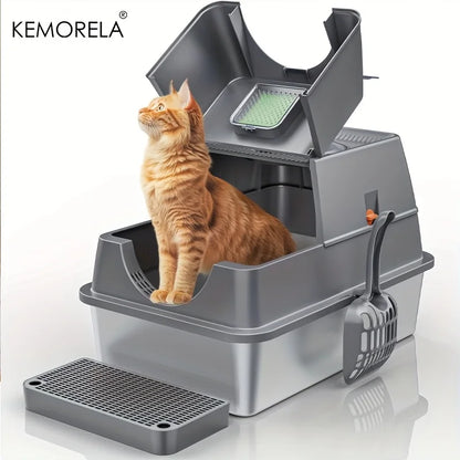 MyPetStop™ CleanZone Cat Litter Box - 3 in 1 Smart Design Stainless Steel Anti Odour & Mess Proof