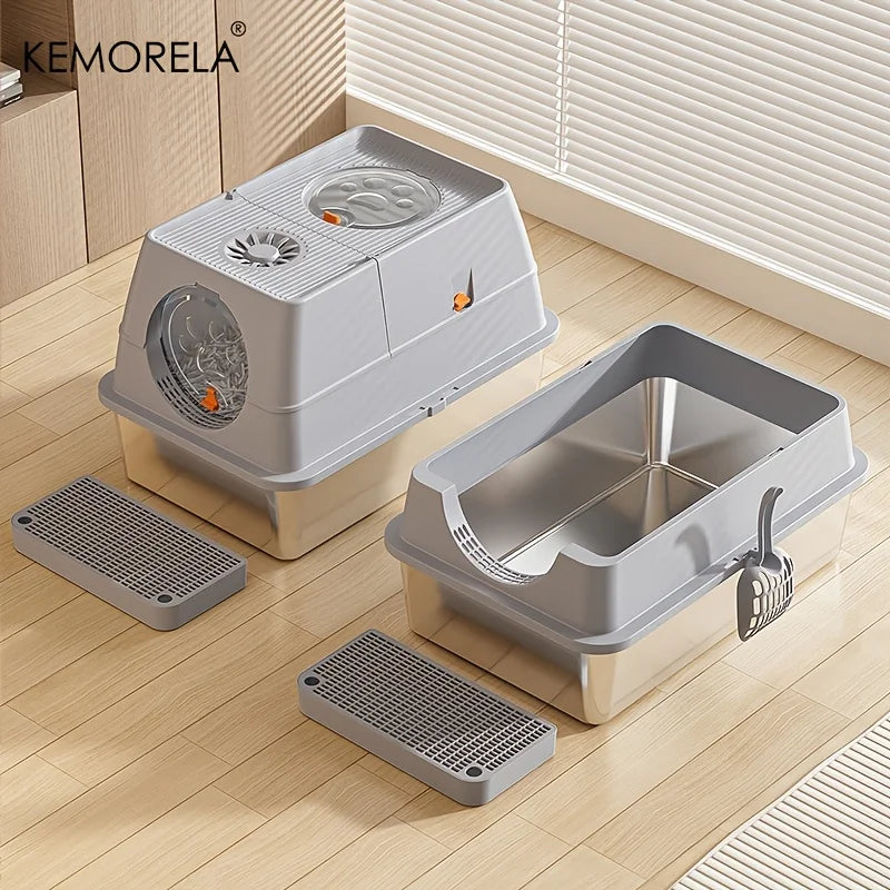 MyPetStop™ CleanZone Cat Litter Box - 3 in 1 Smart Design Stainless Steel Anti Odour & Mess Proof