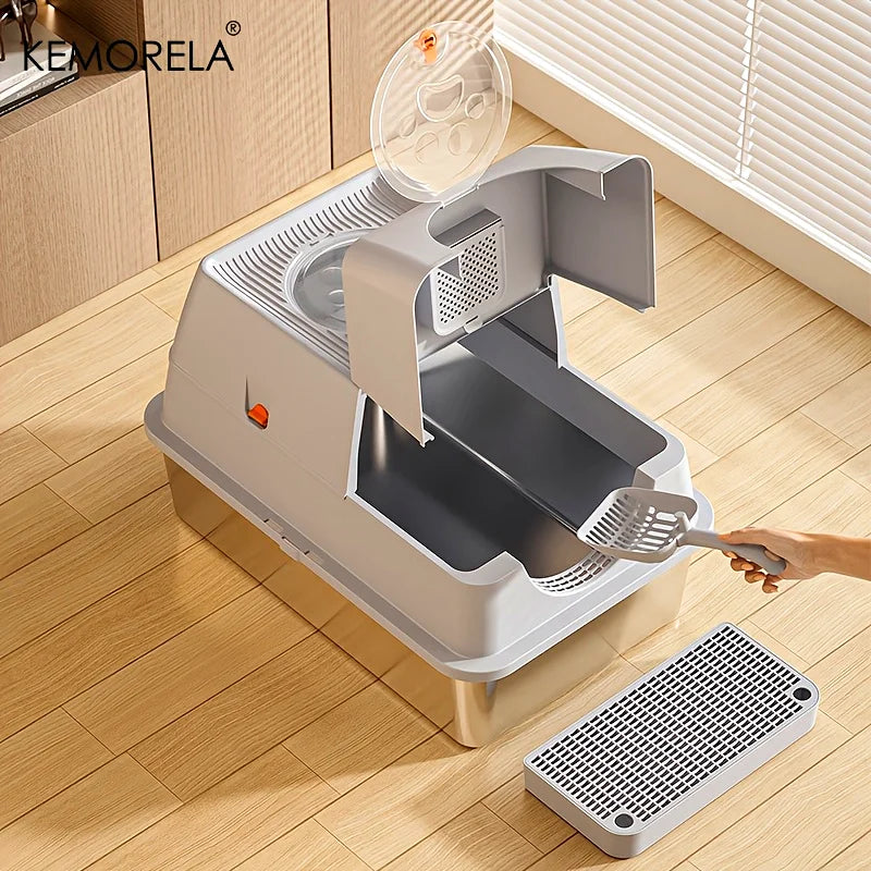 MyPetStop™ CleanZone Cat Litter Box - 3 in 1 Smart Design Stainless Steel Anti Odour & Mess Proof