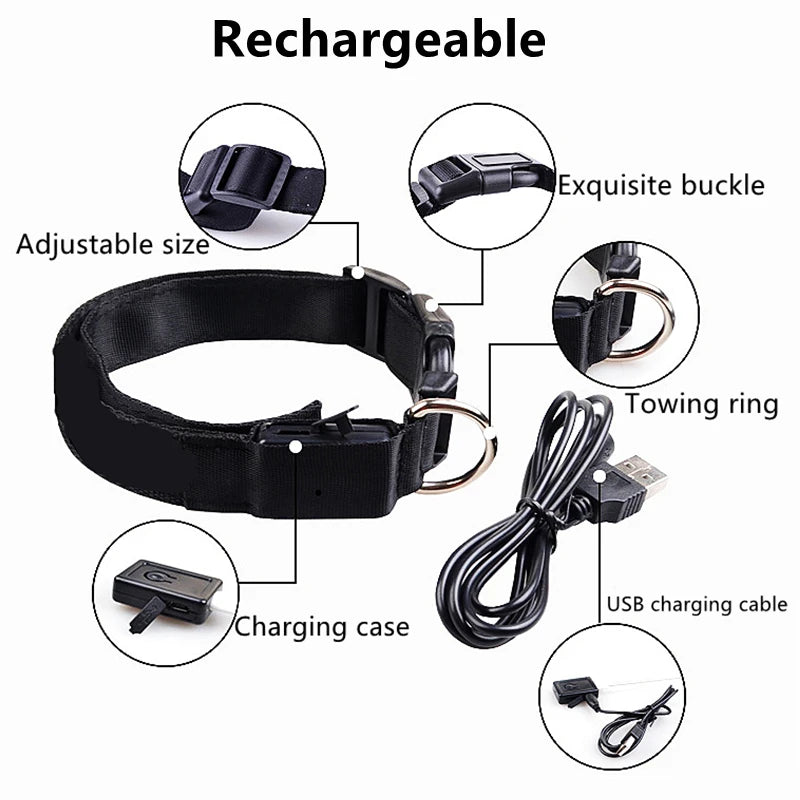 MyPetStop™ GlowGuard USB LED Dog Collar – High Visibility Night Safety Collar for Dogs & Pets
