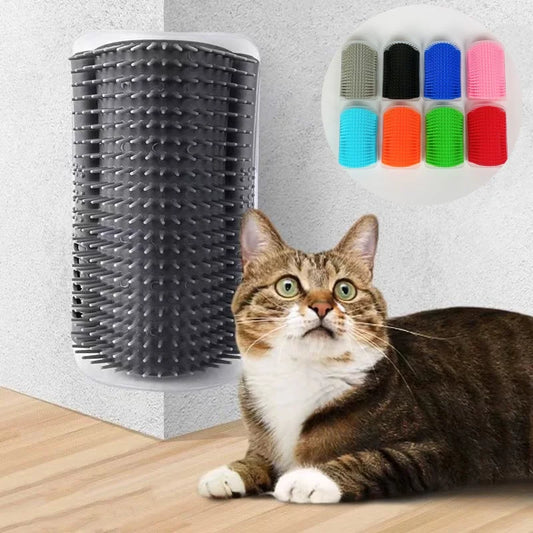 MyPetStop™ Self-Grooming Cat Brush – Corner & Wall-Mounted Massager with Catnip
