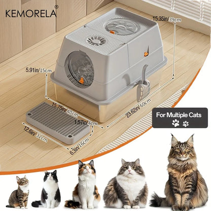 MyPetStop™ CleanZone Cat Litter Box - 3 in 1 Smart Design Stainless Steel Anti Odour & Mess Proof