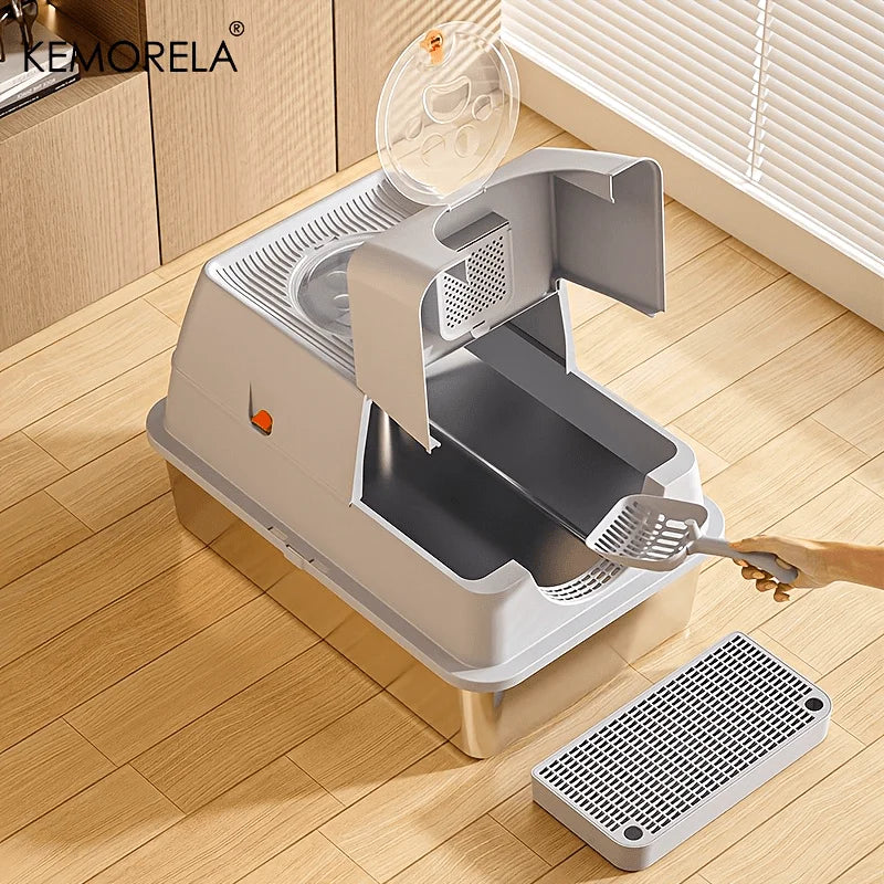 MyPetStop™ CleanZone Cat Litter Box - 3 in 1 Smart Design Stainless Steel Anti Odour & Mess Proof
