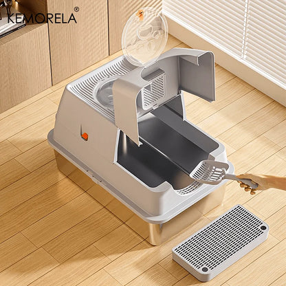 MyPetStop™ CleanZone Cat Litter Box - 3 in 1 Smart Design Stainless Steel Anti Odour & Mess Proof