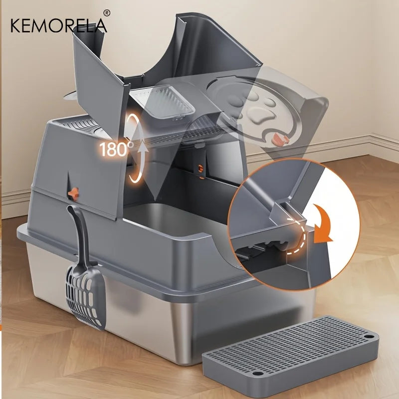 MyPetStop™ CleanZone Cat Litter Box - 3 in 1 Smart Design Stainless Steel Anti Odour & Mess Proof